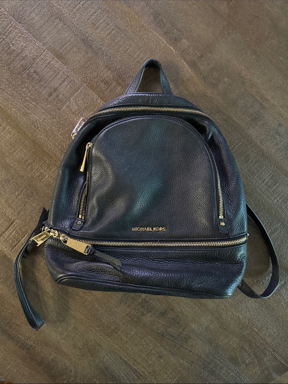 Michael Kors Black Pebbled Leather Backpack with Gold Hardware
